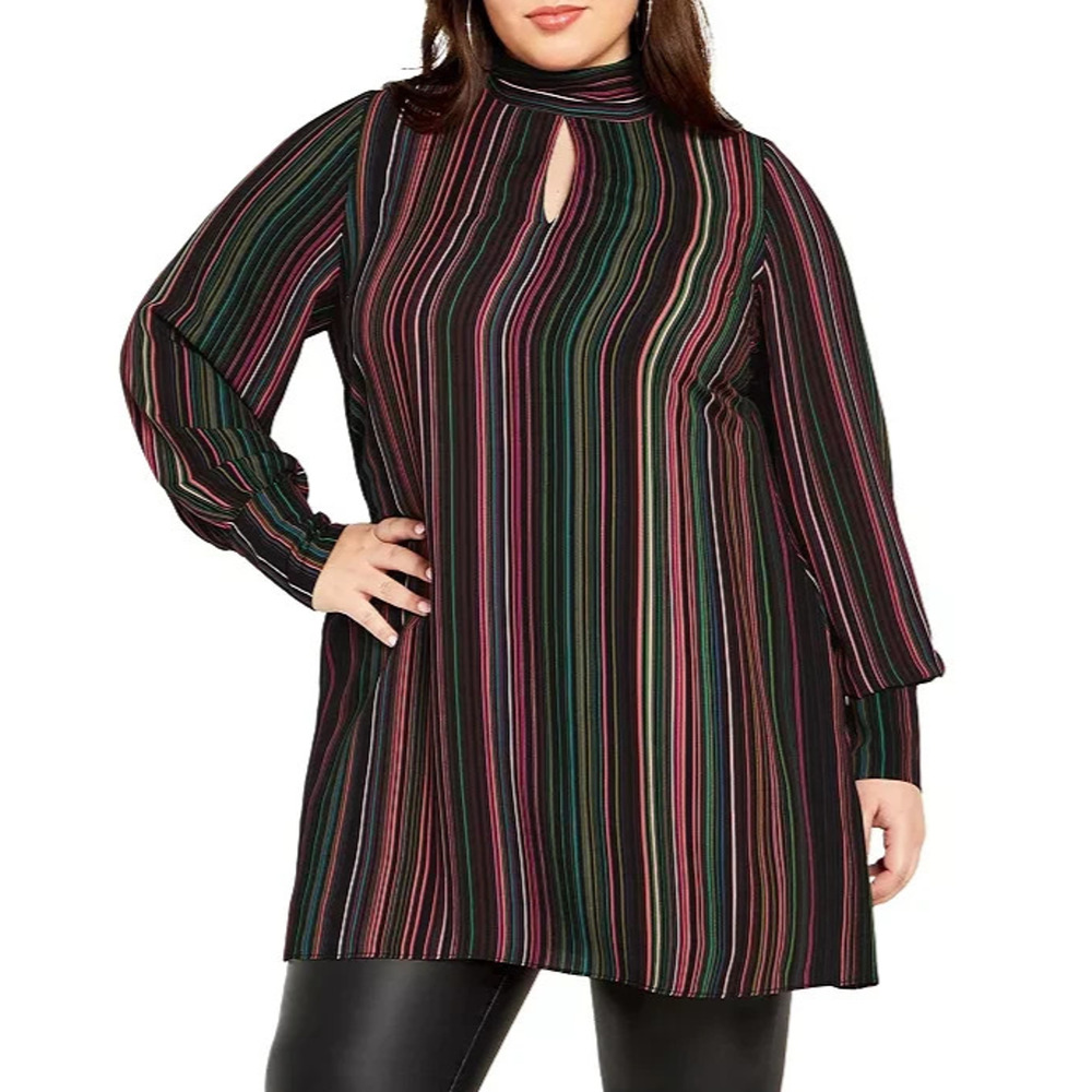 NWT City Chic Illusion LS Stripe Shift Mini Dress / Tunic Top Tie Plus Size 18 - Picture 3 of 14